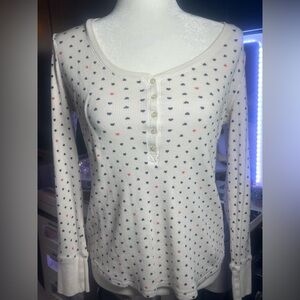 Victoria’s Secret Waffle Knit Henley Sleep Top Heart Print Size M